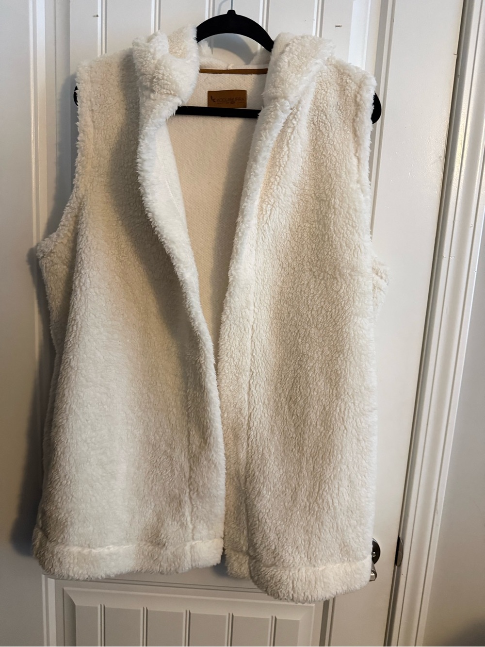 Koolaburra Cream Sherpa Hooded Vest with Tan Trim